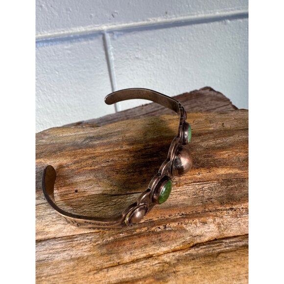 Vintage Sterling Silver Cuff Bracelet With Turquoise Intricate Design - Picture 2 of 7